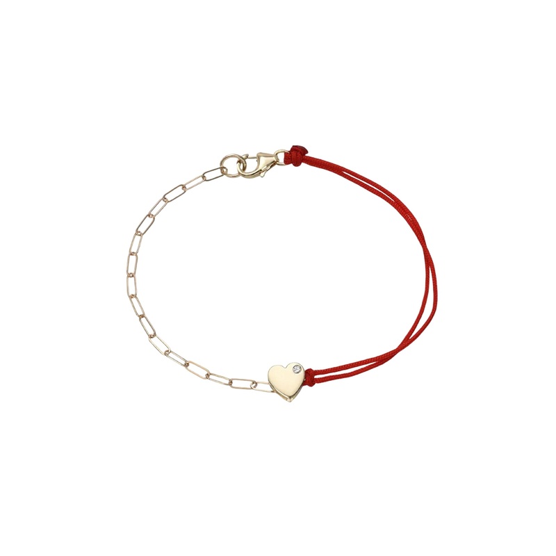 14k Gold Heart Split Fortune Bracelet 14K Yellow Gold Red