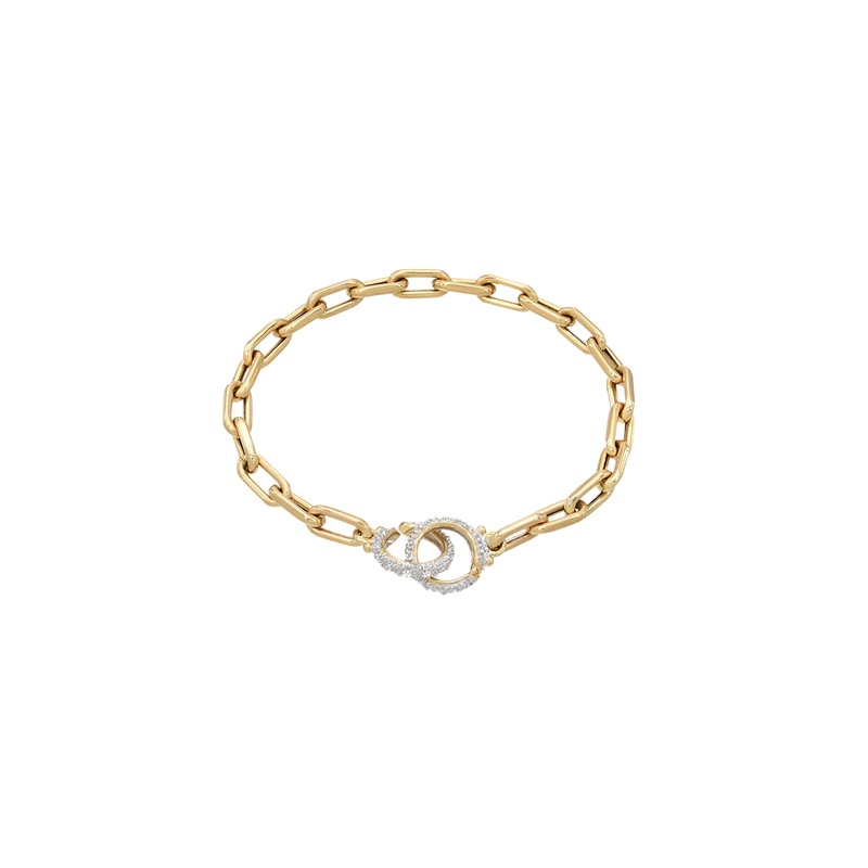 14k Gold Large Open Link Chain Bracelet With Diamond Handcuffs 14K Yellow Gold 6.5″