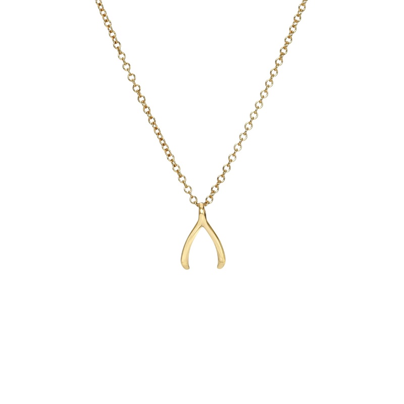 14k Gold Mini Wishbone Necklace 14K Yellow Gold 16″