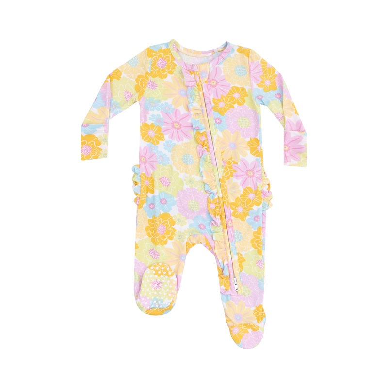 2 Way Ruffle Zipper Footie – Sunny Dahlias NB