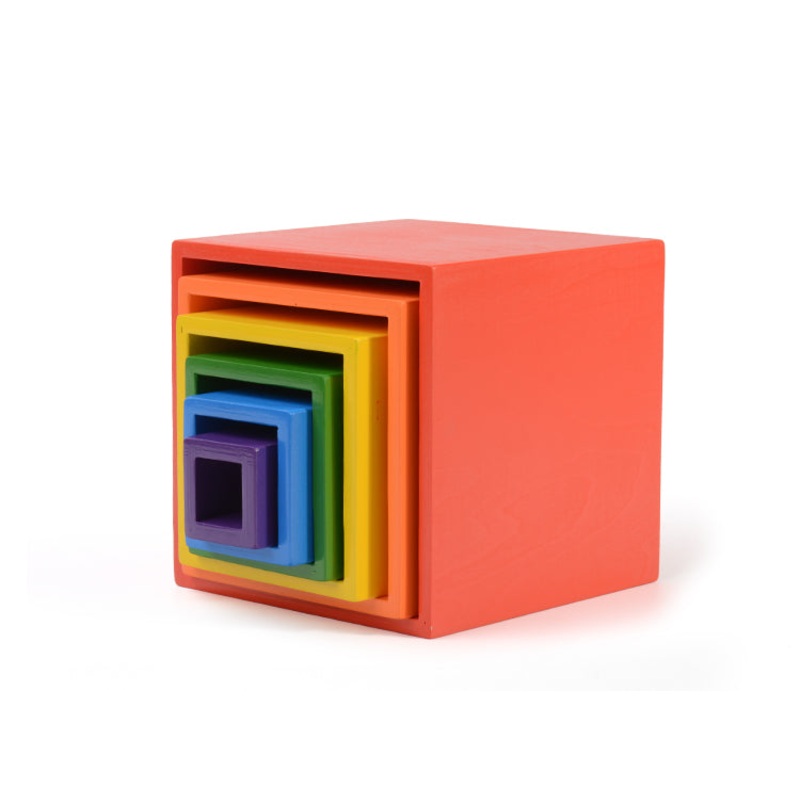 6 Pcs Colored Rainbow Wooden Nesting Box Set In Primary Color