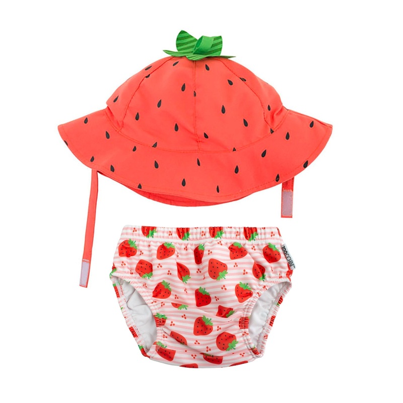 Baby Swim Diaper & Sun Hat Set – Strawberry 3-6m