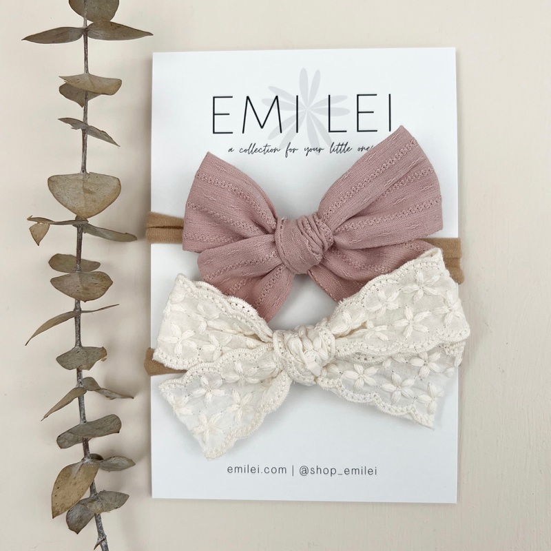 Bow Headbands & Clips Textured Mauve & Linen Lace Nylon Headband