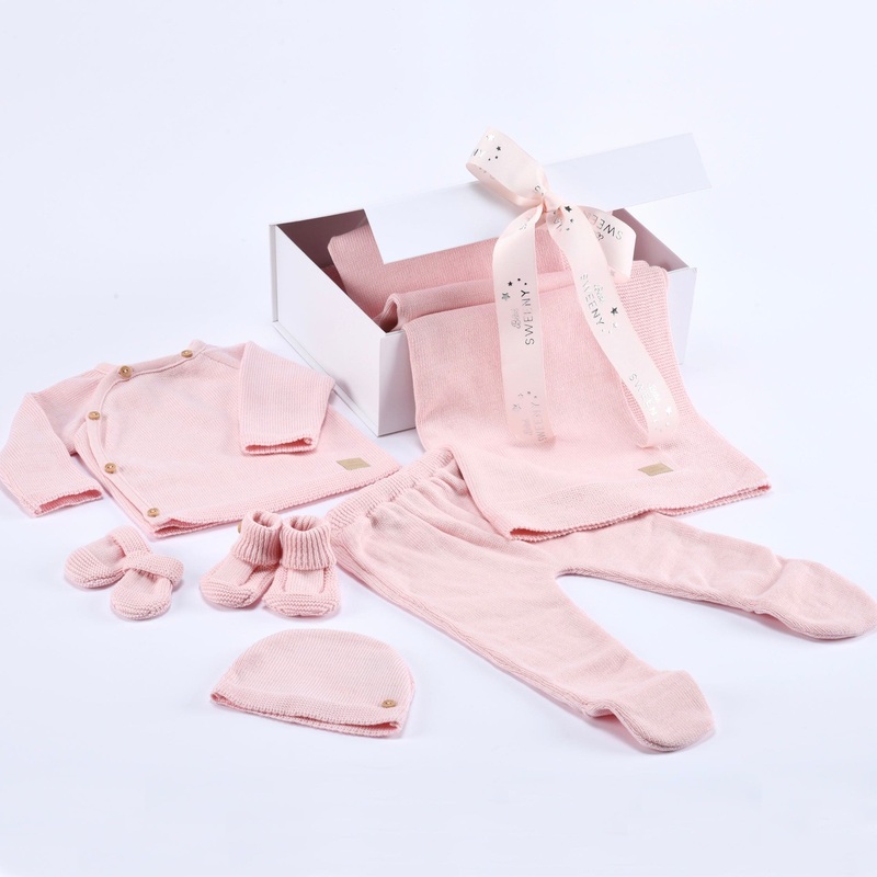 Petit Sweeny Gift Box | Girls Pink Organic Cotton Knit Set (6) 1m
