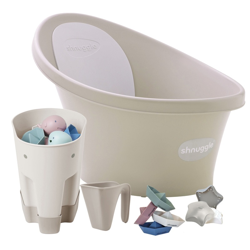 Shnuggle Newborn Bundle: Baby Bath & Accessories Bundle – 5-piece Set | Cozy Support, Easy Cleanup & Sensory Fun Taupe
