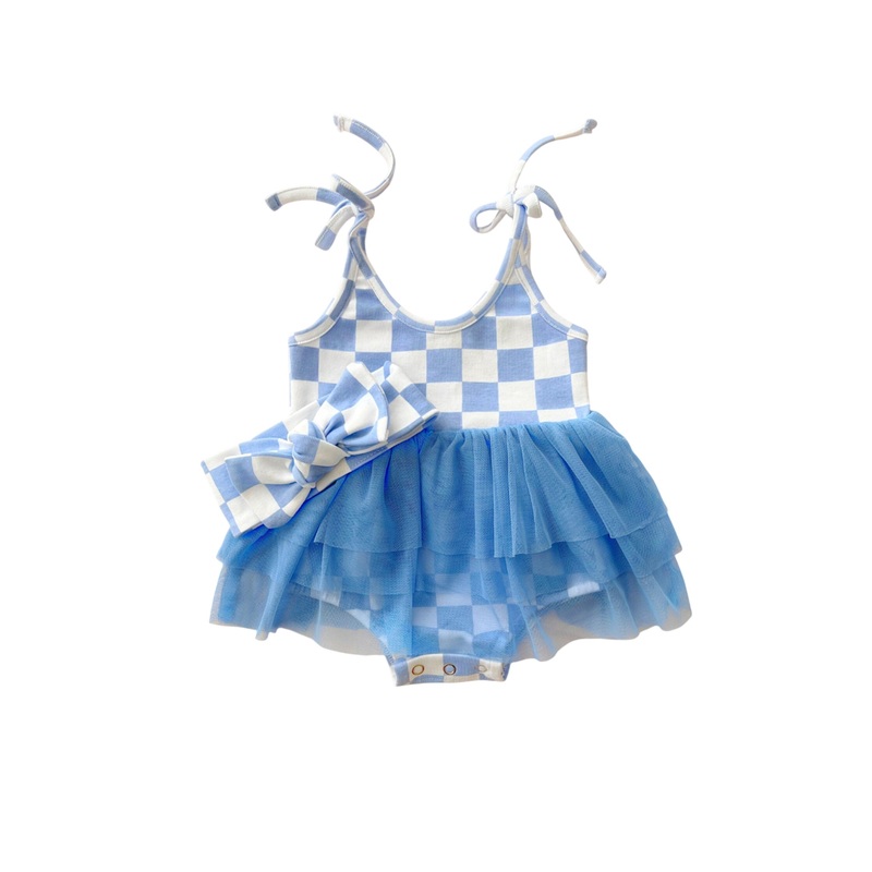 Tutu Romper | Checkered Blue 0-3M