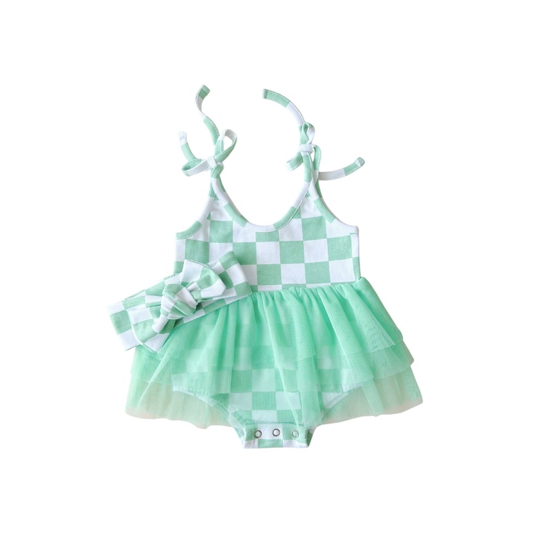 Tutu Romper | Checkered Mint 0-3M