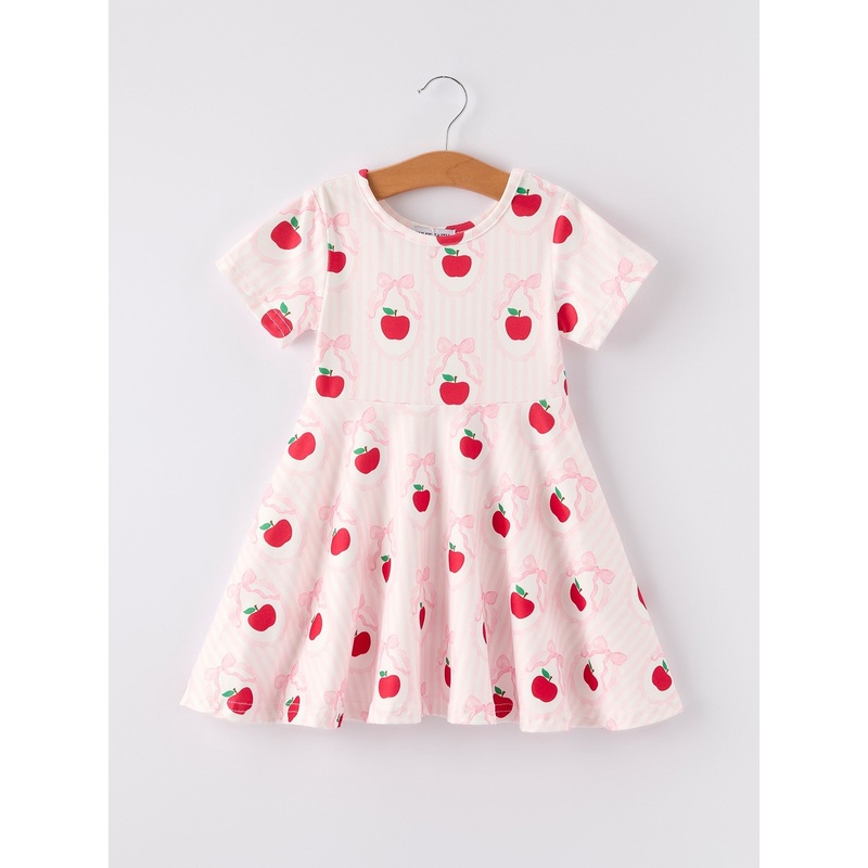 Back To School Apple Striped Sweet Girl Dress 3