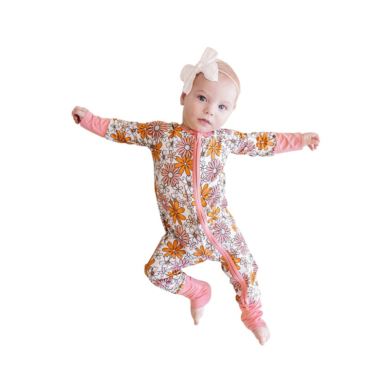 Bamboo Zip Romper | Retro Garden 0-3M