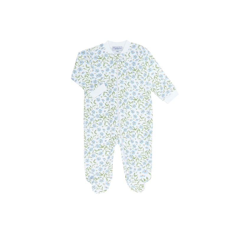 Blue Vines Print Zipper Footie Multicolor New Born