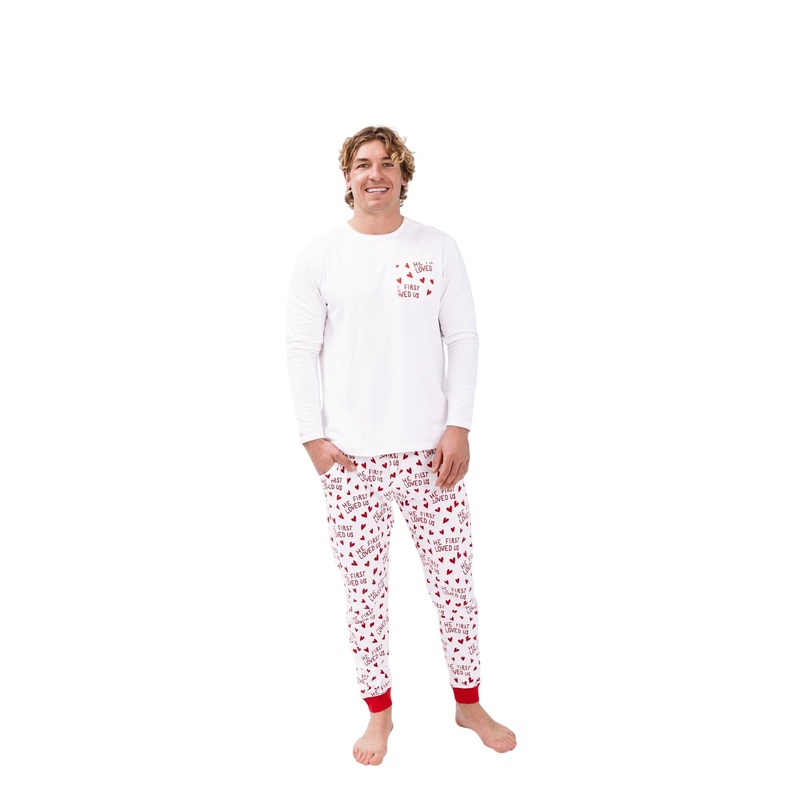 He First Loved Us Red Men’s Pj Set Cotton Mens XS