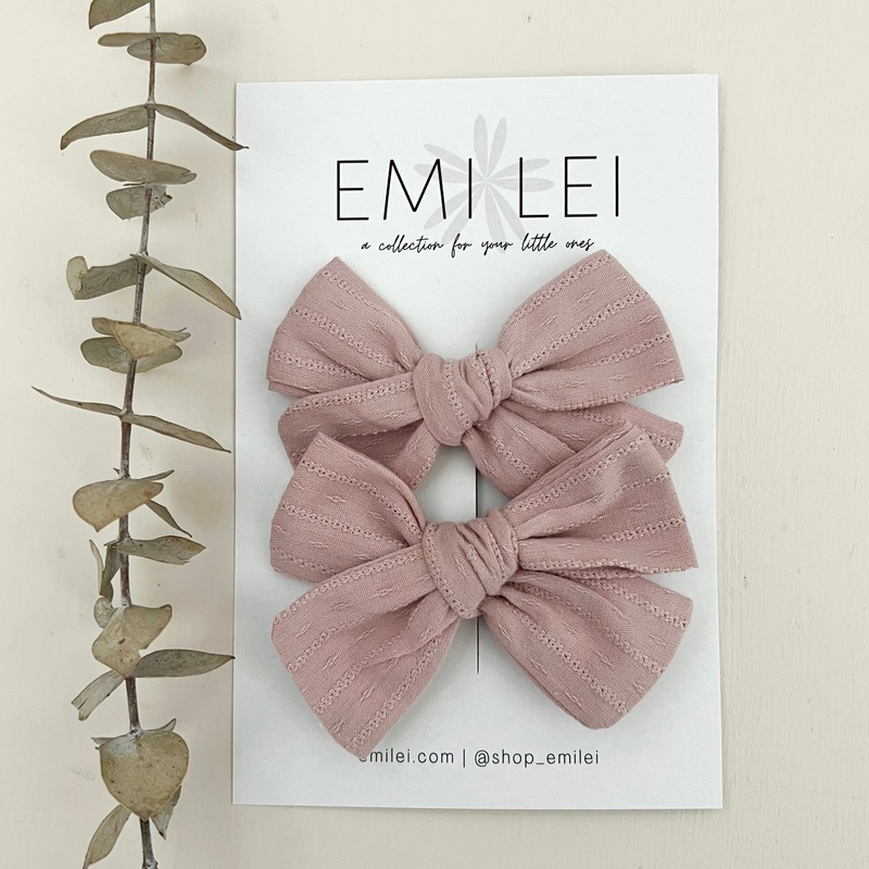Pigtail Bow Clips Textured Mauve