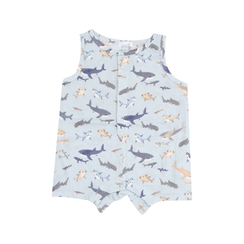 Sleevless Shortie Romper – Sharks 3-6M