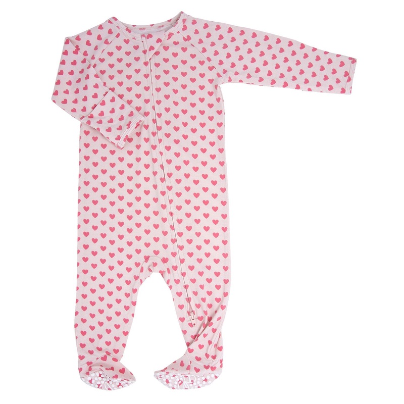 Zipper Footie – Pink Hearts Newborn Pink Hearts Girl