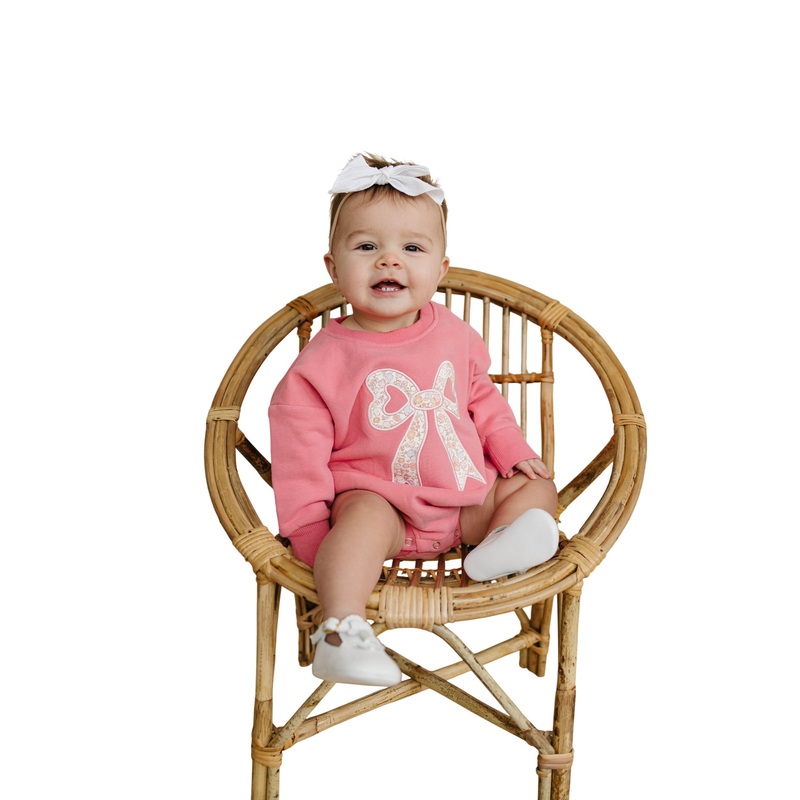 Applique Floral Bow Sweatshirt Romper 0-3 months