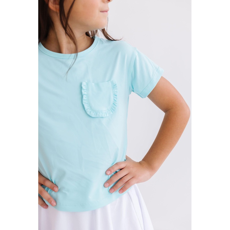 Aqua Ruffle Pocket Tee 6-12M