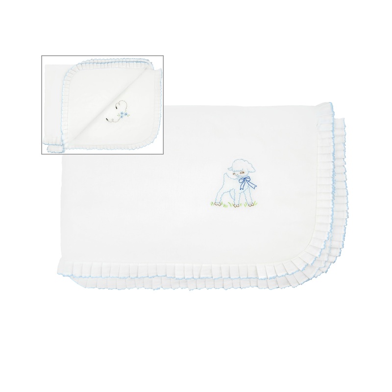Baby Lamb & Bee Cotton Stroller Blanket BLUE OS