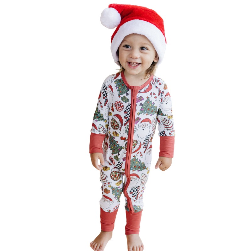 Bamboo Zip Romper | Retro Christmas 0-3M