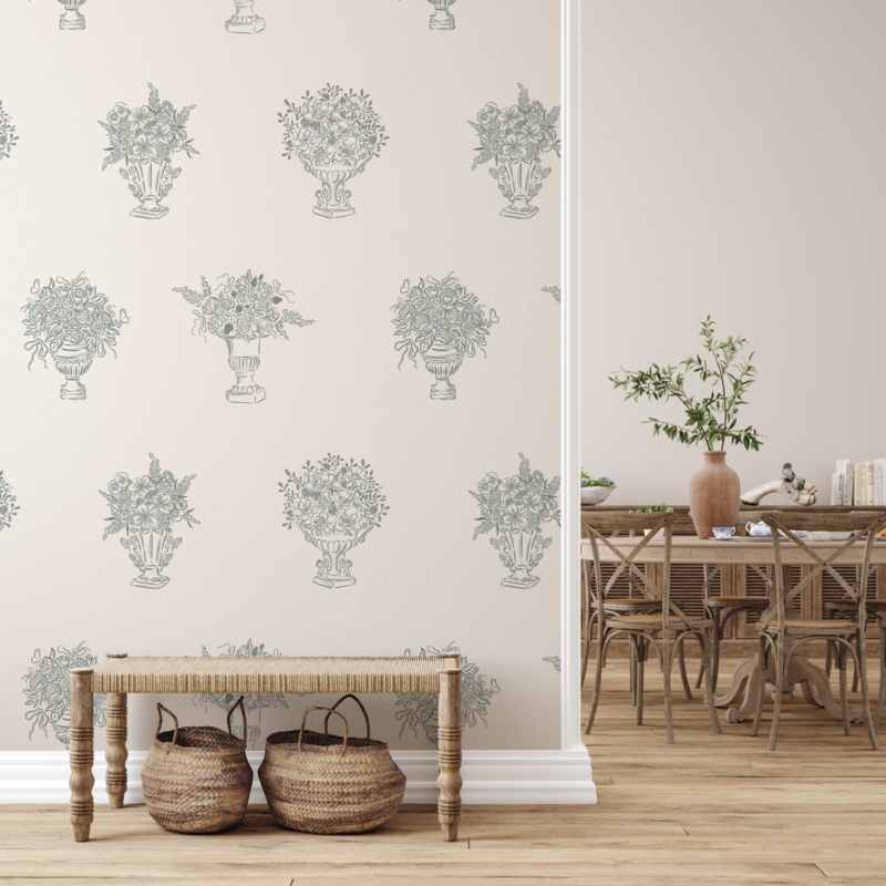 Blakely Wallpaper By The Beau Studio Sample 1 foot by 1 foot Blue