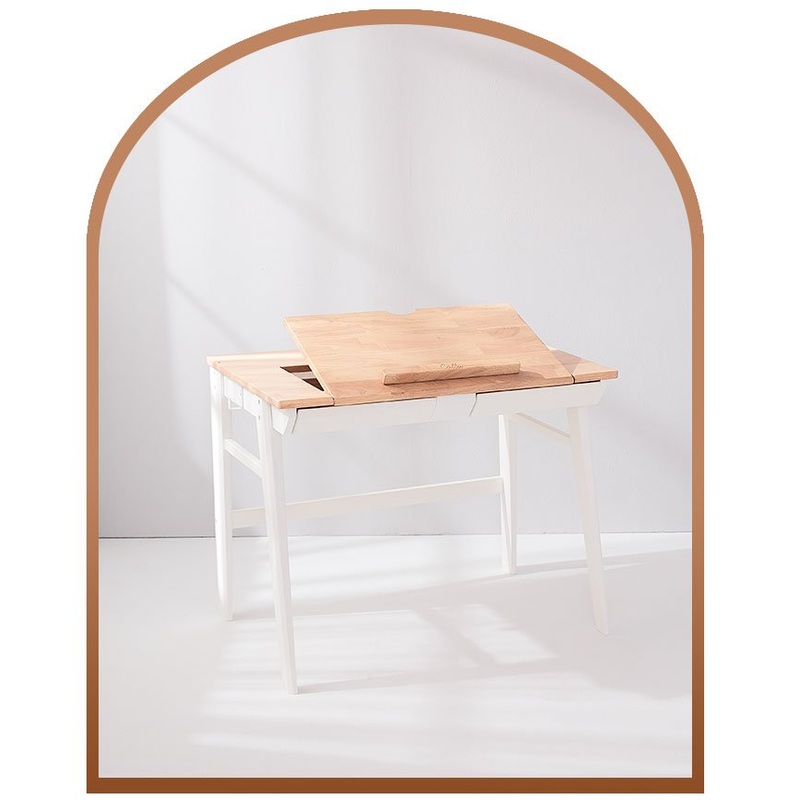 Calla Adjustable Solid Wood Growth Desk with Easel – Rubberwood Construction – Natural Color – Storage Drawers