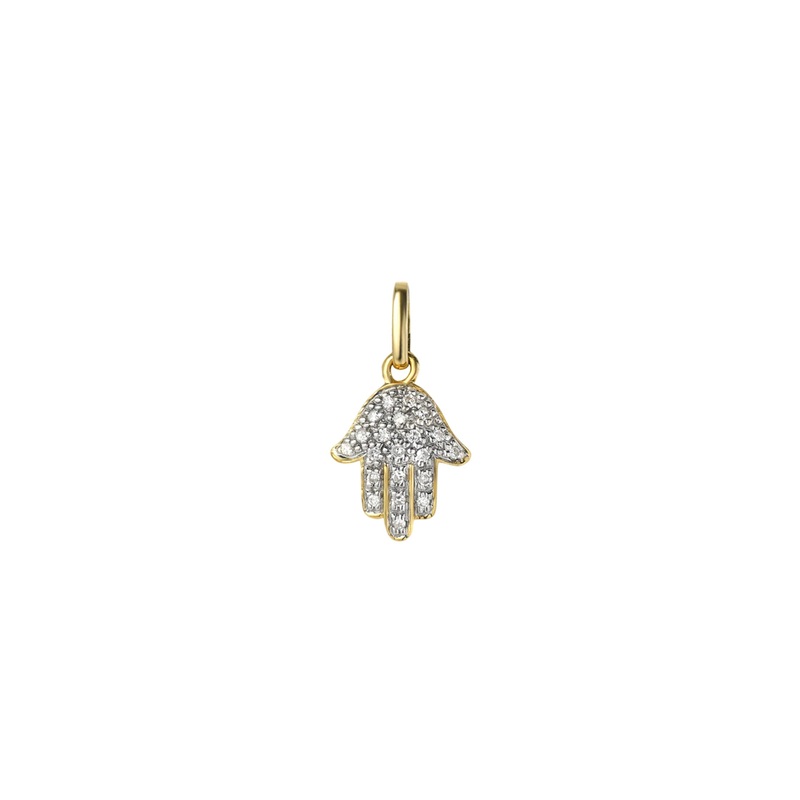 Diamond Pave Hamsa Pendant 14K Yellow Gold