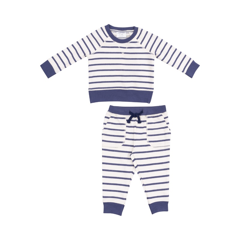 French Terry Raglan Sweatshirt And Jogger Set – Navy Stripe 6-12M
