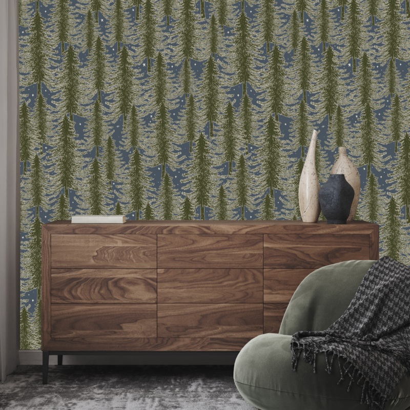 Mason Wallpaper By Brittany Polatis Design Sample 1 foot by 1 foot Black and Green