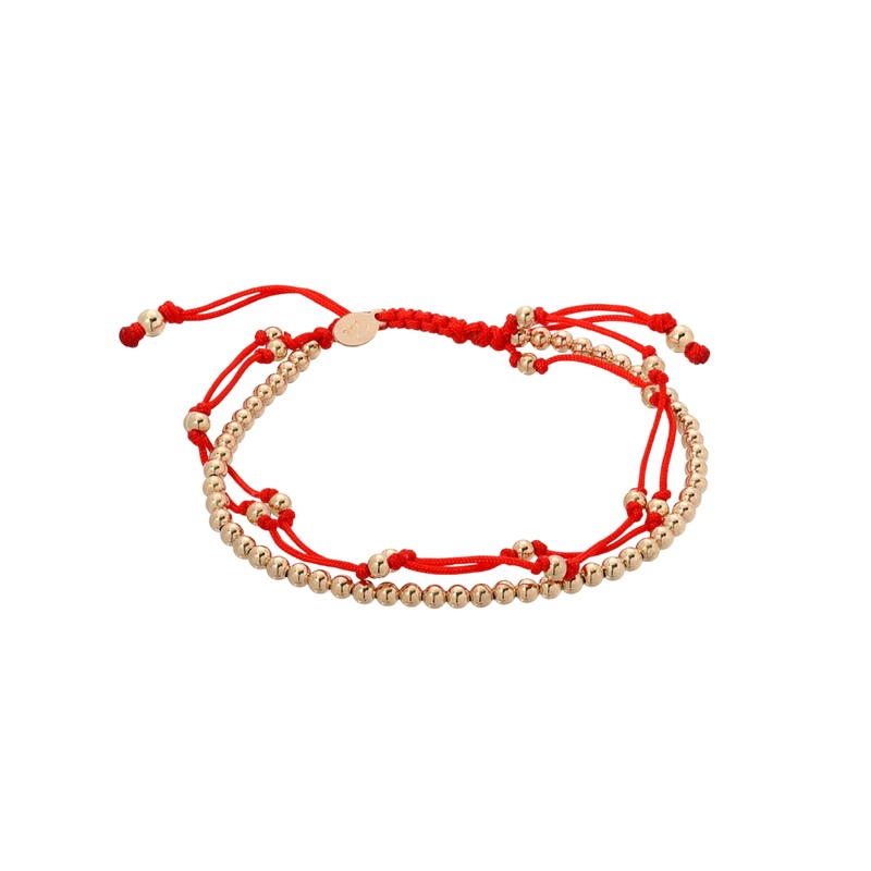Trio Fortune Bracelet 14K Yellow Gold Red