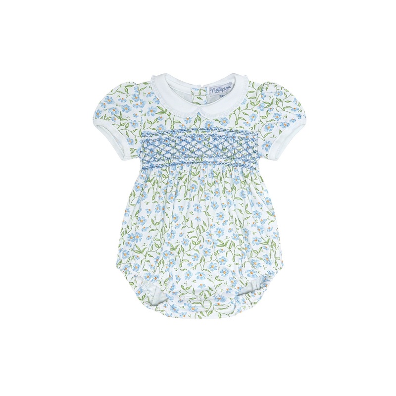 Blue Vines Print Smocked Bubble Multicolor 0 – 3M