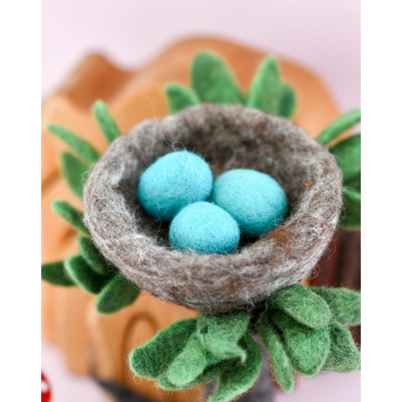 Felt Nest with 3 Blue Robin Eggs