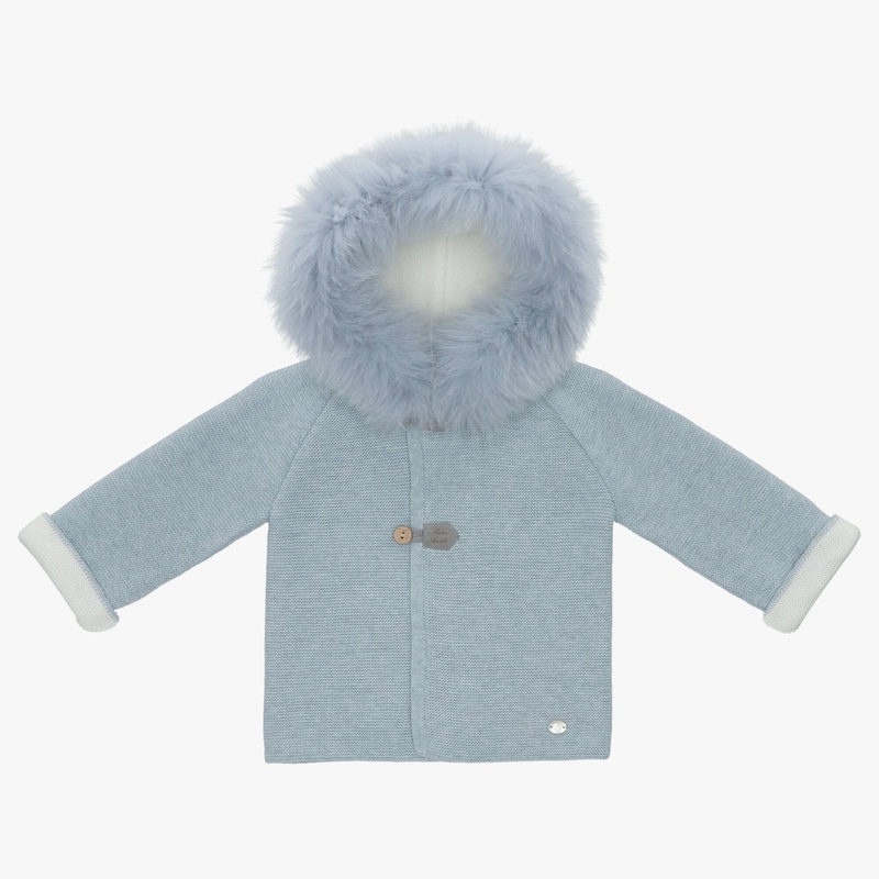 Martin Aranda Hooded Jacket Wit Real Fur Light Blue/Grey 6M