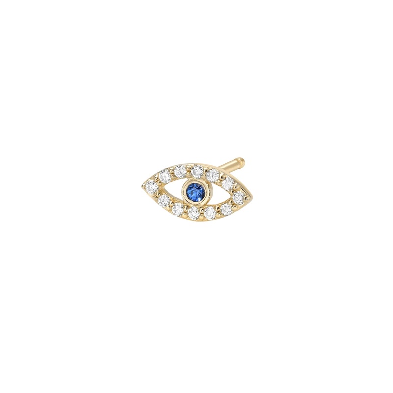 Tiny Diamond Evil Eye Stud Earring 14K Yellow Gold