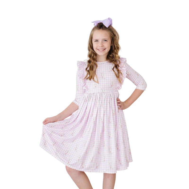 Baby Bunnies 3/4 Sleeve Ruffle Twirl Dress 6-12M