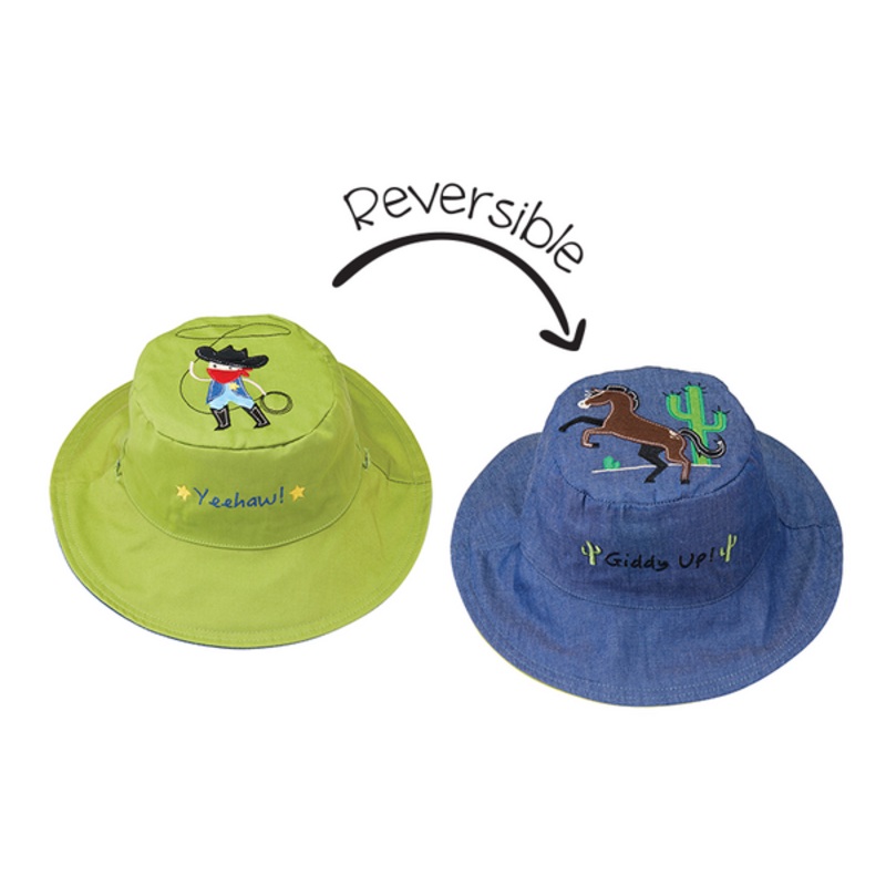 Baby/kids Reversible Sun Hat – Cowboy | Horse S (6m-2y)