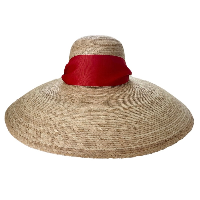 Daisy Sun Hat – Wide & Short Red Grosgrain Ribbon