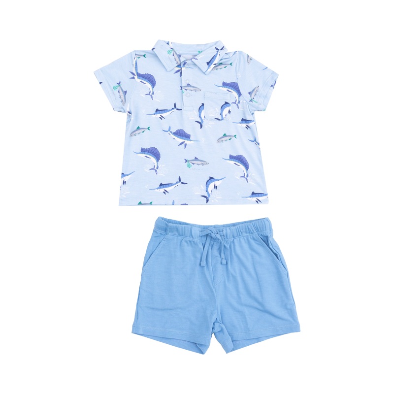 Polo Short Sleeve Shirt & Casual Short – Deep Sea Fishing Blue 6-12M