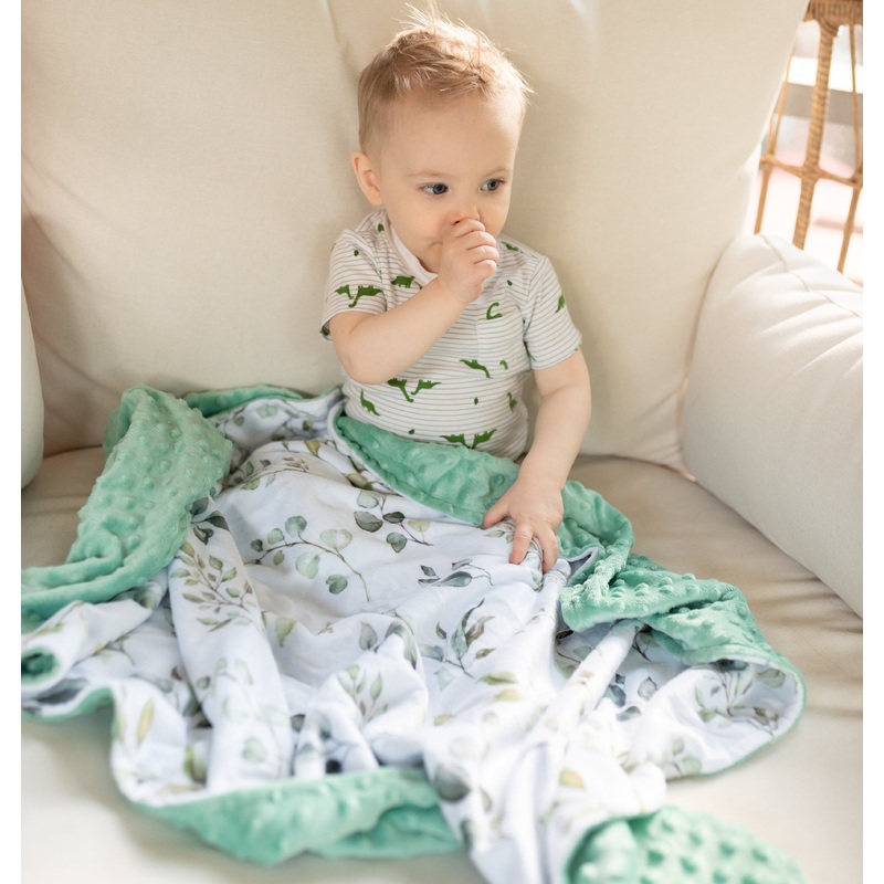 Premium Baby & Toddler Minky Blanket – Eucalyptus Greenery