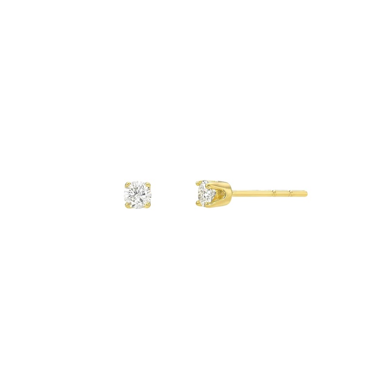 4 Prong Diamond Stud Earrings 14K Yellow Gold Single