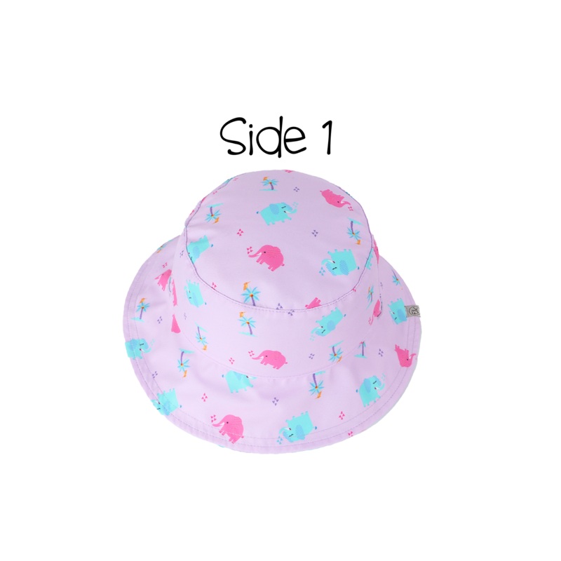 Baby/kids Reversible Patterned Sun Hat – Hippo | Elephant XS (0-6m)