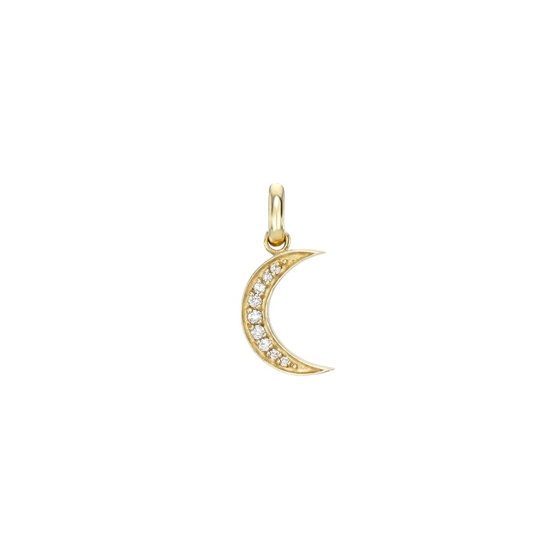 Diamond Moon Pendant 14K Yellow Gold