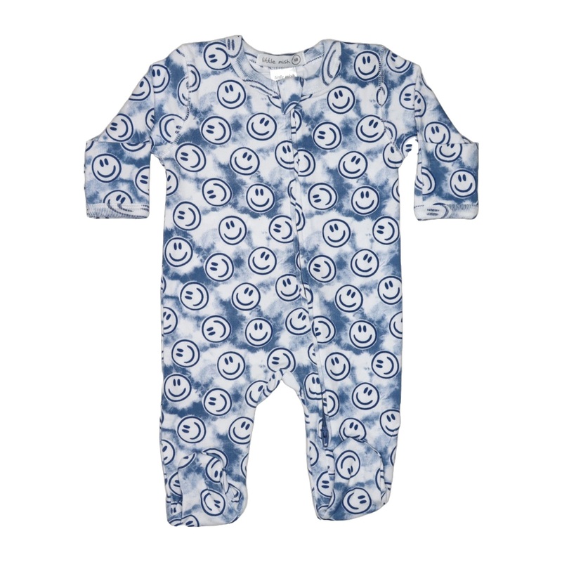 baby Two-way Zipper Footie – Blue Tie Dye Smile NB