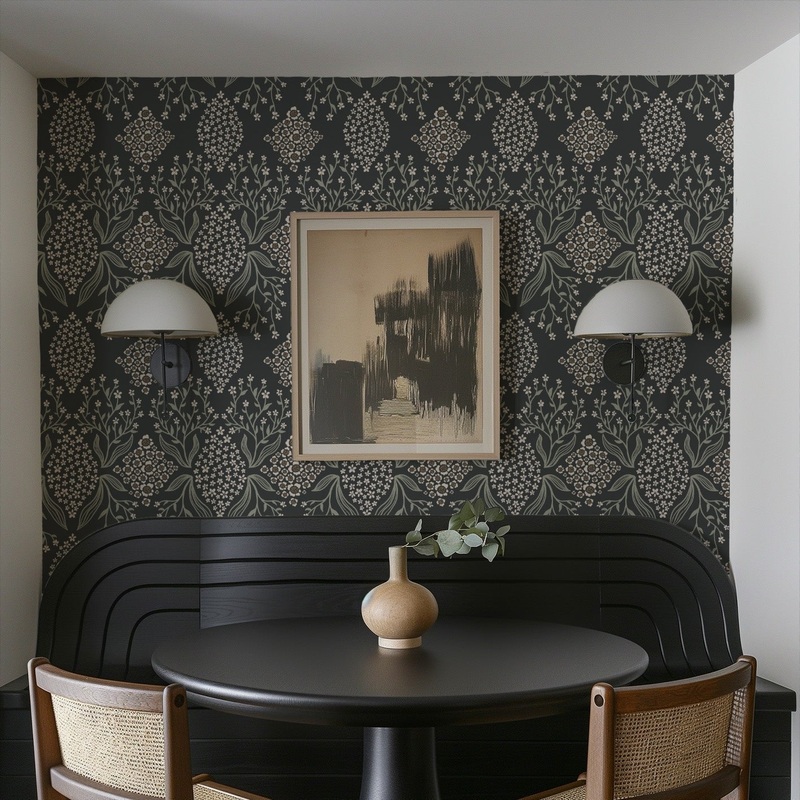 Priscilla Wallpaper By Brittany Polatis Design Sample 1 foot by 1 foot Dark