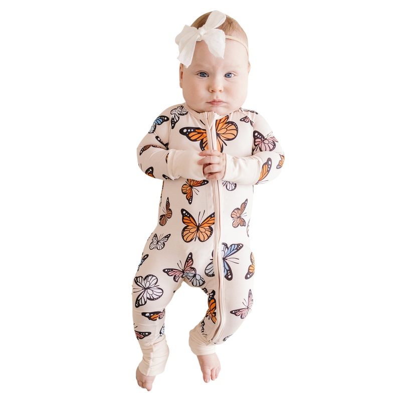 Bamboo Zip Romper | Butterflies 0-3M