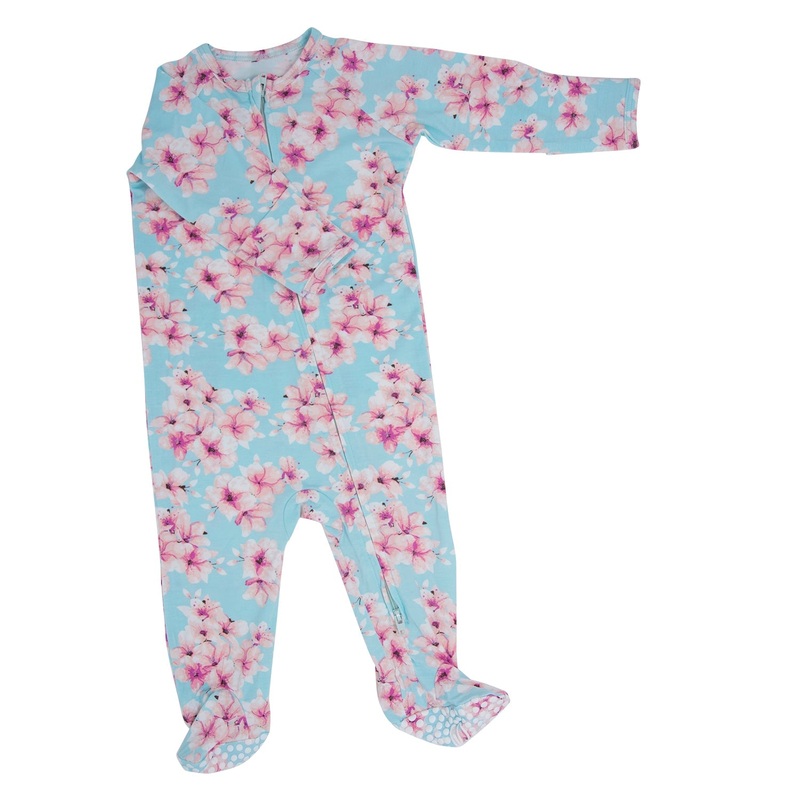 Pretty Pink Floral Zipper Footie Newborn Cherry Blossoms Girl
