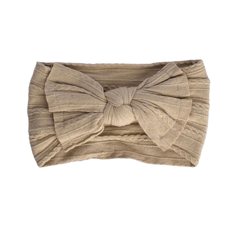 Solid Knit Nylon Headband – Beige