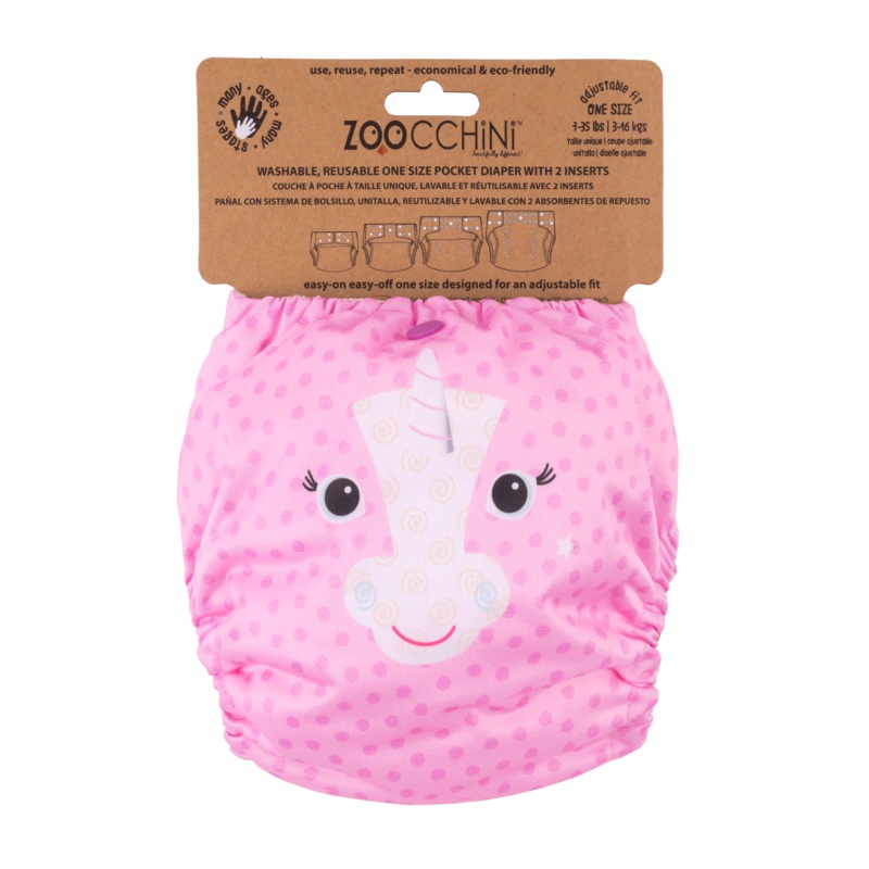 Baby/toddler Reusable Cloth Pocket Diaper (+2 Inserts) – Allie The Alicorn OS (7-35 lbs)