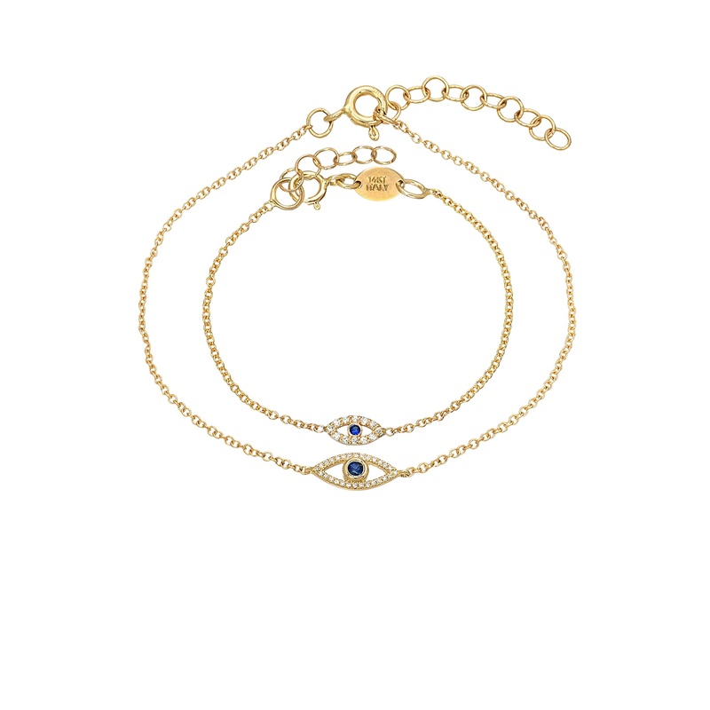 Diamond & Sapphire Evil Eye Bracelets – Mommy + Me 14K Yellow Gold