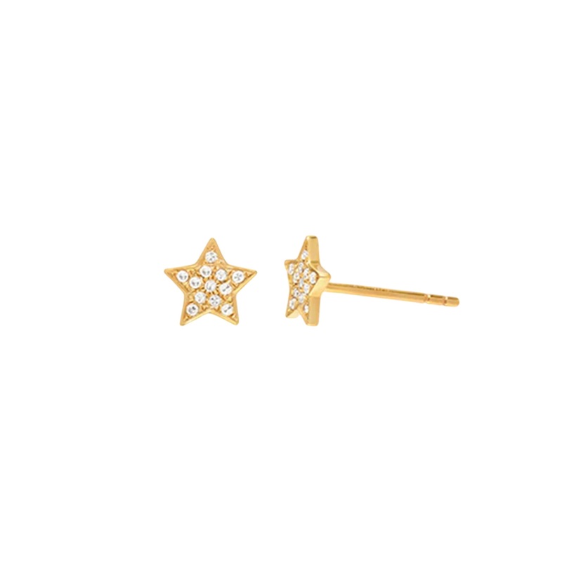 Diamond Star Stud Earrings 14K Yellow Gold