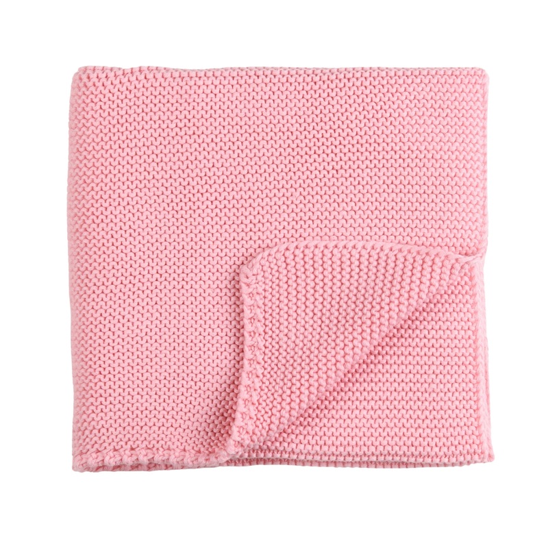 Petit Sweeny | Pink Knitted Wool Blend Blanket (90cm)  | Made In France