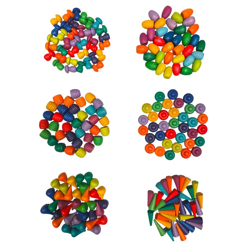 **pre-order (ships In 2-3 Weeks)**36 Pieces Colored Wooden Mandala Rainbow Loose Parts Mushroom 36 Pcs